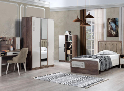 Childrens room Set Complete 5 pcs Modern Youth Room Brown Wood Bed